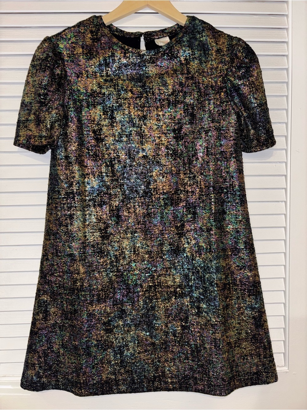 ZARA Metallic Iridescent Rainbow Short Sleeve Shift Dress Girls 11/12